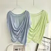 Lu Summer TシャツTシャツ軽量セクシーなバックトリミングの女性トレーニングシャツツイストブラシをかけたジムタンクトップ半袖夏のヨガトップレモン