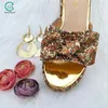 Kleiderschuhe Nigerian Fashion Design Paisley Muster Gold Farbe Frauen und Taschenpatronen Party bequeme Mittelabsatz