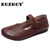 Lässige Schuhe Koznoy 1,5 cm echtes Leder Hollow Neuheit Ethnische Frauen Moccassin Soft Solen Flats Haken -Laibers Sommerrunde Zehen Comfy