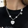 Colares pendentes Sindlan 1pc Punk Pearl Silver Chain Chain Charcle for Women Heart Heart Heart Stainless Steel Feminino Jóias de moda emo