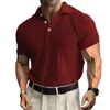 Herren Polos 2024 Sommer Casual Strick -Polo -Hemd mit Kragenknopf Mode Rippchen für Retro Solid Short Sleeves