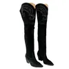Stiefel Womens Winter Mode über Knie Oberschenkel hoher Slip auf lange Blockabsatz sexy spitze Zehen echte Lederschuhe