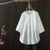 Blouses des femmes Shirts de luxe élégants à demi-manches blanches bleu massif coton femme tops dames vintage japonais vêtements