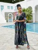 Sommer Casual Plus Size Kaftan Striped Print Batwing Sleeve House Kleid Frauen Strandkleidung Badeanzug Cover Up Outfit