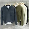 Suéters masculinos suéter casual moda retro americano estilo alta cor de cor sólida henry colar pullover 2024 primavera e outono