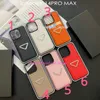 Case voor iPhone 15 14 13 12 11 Pro Max Plus Pro X XR XS Max 7 8 Plus Pra Max Chain Luxury Classic Fashion Chain Triangle logo Leather Lanyard Card Holder Telefoonomslag PP254-279