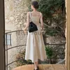 Abiti casual 2024 Spring Solid Elegante abito da un pezzo Donne Square Neck Vintage Y2K A-Line Domande femminile Midi Corea