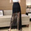 Skirts Sexy Mesh Womens Tulle 2024 Summer High Waist Long Black Jeans Skirt Tutu Pleated Denim Patchwork Midi Saias