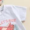 Roupas Conjuntos de roupas Camiseta de roupa de verão de menina de menina Tops de manga curta e shorts de cabeça de vaca/Botas de cabeça 3pcs Conjunto de 0-3 anos