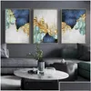 Dipinti dipinti Nordic Blue Golden Lamina Linee Poster Stampare moderne Abstract Wall Art Painting Picco