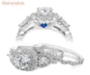 彼女の2 PCS Halo 925 Sterling Silver Wedding Rings for Women 15 ct Round Pear Cut AAAA CZクラシックジュエリーエンゲージリングセット210613539970