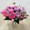 Decoratieve bloemen Kunstmatige bloemroze roze roos boeket 5 Big Head 4 Small Bud Bride Wedding Fake Peony Party Home Room Decoratietafel