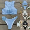 Fashion de maillots de bain pour femmes fausses de maillot de bain floral Bikini 2024 Tankini de couleur unie d'été