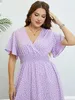 Plus-Size-Kleider Fashion Butterfly Slve Print Langes Kleid plus Größe Frauen Sommer Urlaub Elastische Taille Freizeitparty SWT MIDI A-LINE Kleider Y240510