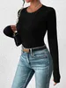 T-shirt pour femmes T-shirts à manches longues Femmes à manches longues 2 pièces sortantes Top nu Casual Casual Knitted Slim Fit Round Round Cou Basic T-shirt Plus Tize Tops