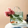 Portable Glass Flower Vase Creative Fish Tank For Goldfish Beautiful Home Desktop Decoration Practical Vase Livingroom Decor 240510