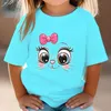 T-shirts Childrens T-shirt rose arc chaton fille d'été fille mignon dessin animé chat graphique blanc à manches courtes t-shirts sauvages