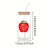 Vinglas 3D -tryck Red Apple Thanksgiving Letter Mönster Sublimation Juice Milk Coffee Transparent Glass Lämpligt för lärares dag gåva