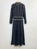 Casual Dresses Women's Black Striped Dress Round Neck Knitted Slim Fit Elegant Evening Holiday Party Maxi