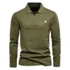 Polos masculins Mens Long Slive Mens Polo 100% Colon Couleur de couleur Solide Polo Casual