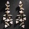 Dangle Earrings Shiny Crystal Zircon Pearl Flower For Women Geometric Hanging Drop Earring Fashion Bridal Wedding Pendant Jewelry