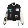 Heren Jackets Designer Off Jackets White Varsirty Vintage Loose Long Baseball Hip Hop Harajuku Off Wete Jacket Letter Borduurwerk Streetwear 757