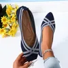 Casual Shoes 2024 Grey Women's Stripe Weave Flats Loafers Mesh Pointed Toe Slip On Flat For Woman Ballet Knit