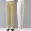 Pantaloni da donna Capris Capris a mezza età e anziani pantaloni bianchi primaverili pantaloni elastici pantaloni dritti madri lunghezza caviglia Trousersl2405