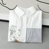 Blouses pour femmes mori kei vêtements coton chemises patchwork rayées guitare de printemps broder japonais 2000S style y2k top