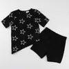 Set di abbigliamento per bambini abbigliamento estivo magliette e pantaloncini in oro nero/argento da stella da stella abbigliamento e ragazze abiti rotondi a maniche corte shirtsl2405