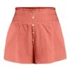 Frauen Shorts Mode Frauen lässig Hochtaille Knopf Feste Shorts Hose Elastische Taille Lose Shorts Leinen Sweatshorts Weibliche Hosen 2024 Y240504