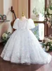 Blue White Princess Flower Girls Robes Luxury Ball Ball Perles Perls Lace 3d Floral Special Occasion pour les mariages Boube Robe Kids Pageant Robes de communion