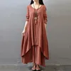 Rusty rode dres gewaad femme lange kledingvestido de festa kleding vintage imitatie katoenen linnen jurken voor vrouwen 240509