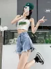 Kvinnors shorts 2024 Summer Bandage Tassel Trend Jeans Female Black Personality Fringe Denim Dark Gothic Hip Hop Streetwear 5xl