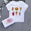 Tシャツ漫画かわいい男の子と女の子のTシャツ楽しいアイスクリームベビー服ハラジュクデザインチルドレンラウンドネックホワイトニューチャイルドシャツshirtl2405