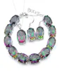 3pcs Lot Ring Earring Braccialetti Set di gioielli Fashion Glary 925 Sterling Silver Oval Gemstone Gioielli Rainbow Mystic Topaz Jewelry9670695