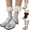 Women Socks Elegant Hollowed Out Lace Ribbon Bowknot Bubble Trim