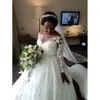 Arabic Aso Ebi Lace Beaded Vintage Ball Gown Sheer Neck Long Sleeves Bridal Dresses Sexy Wedding Gowns 09 0510