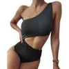 Women's Swimwear Qianmo Clothing 2024 New Bikini Color Block One Shoulder Conservative One Piece Swimsuit Womens Bikini Set