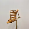 Cadenas en sandales tréletto embellies 105 mm en cuir métallique en cuir à la cheville étroite sandales talons du soir chaussures pointues de créateurs de luxe à talons femmes