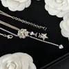 Simple Luxury designer brand double Letter Pendant necklaces chain 18K Gold Plated Crysatl Rhinestone Sweater Newklace for women wedding Jewerlry B902