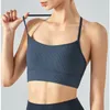 AL YOGA RIBBED BRA SPORTS T-STRAP TANK TOP DONEN SCHOUDERKAND Strak Fit Camisole Vest Fitness Dans T-shirt Dames Sneldroge hardloopoefening Sweattops met borstkussen