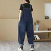 Kvinnors jumpsuits Rompers Denim Jumpsuits för kvinnor Solid Workwear Harem Pants Vintage One Piece Outfit Women Clothing High Strt Loose Casual Romper Y240510