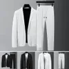 2Pcs Men Blazer Pants Set Spring Fashion Suit Stripe Pleats Long Sleeve Turndown Collar Jacket Drawstring Trousers for Wedding 240507