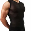 Camisetas masculinas Mesh Mesh colete sexy ver através de roupas de t-shirt de t-shirt de fishnet, executando tanque de manga curta tanques de fitness de fitness de manga curta