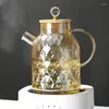 Water Bottles Glass Teapot With Bamboo Lid Kettle Heat-resistant Thicken Household Juice Flower Nordic Drinkware 1/1.5/1.8L