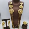 Fashion Dubai Gold Color Schmuck Set für Frauen Afrikanische Indien Langkette Tassels Halskette Ohrringe Ring Abendparty Geschenk 240510
