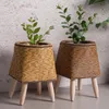 Noordse stijl vloer geweven opbergmand met houten benen plant pot huishouden tuin bloem pot display opslagmand 240428