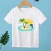 Camisetas Novo estilo Cool Dinosaur desfrute verão Camiseta infantil menina praia pôr do sol estampado camiseta menino praia dinossauros roupas infantis de criança topl2405
