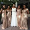 Gold Rose 2019 Robes de demoiselle d'honneur sirène Sequins à épaules dénudées plus taille de mariage Robe invité Maid d'honneur Robes 248m